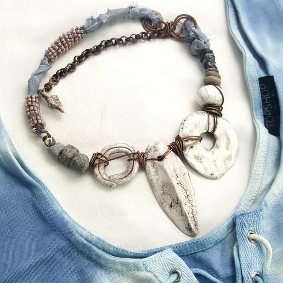 Artisan Polymer Faux Fossil Statement Necklace - Picture 6 of 8